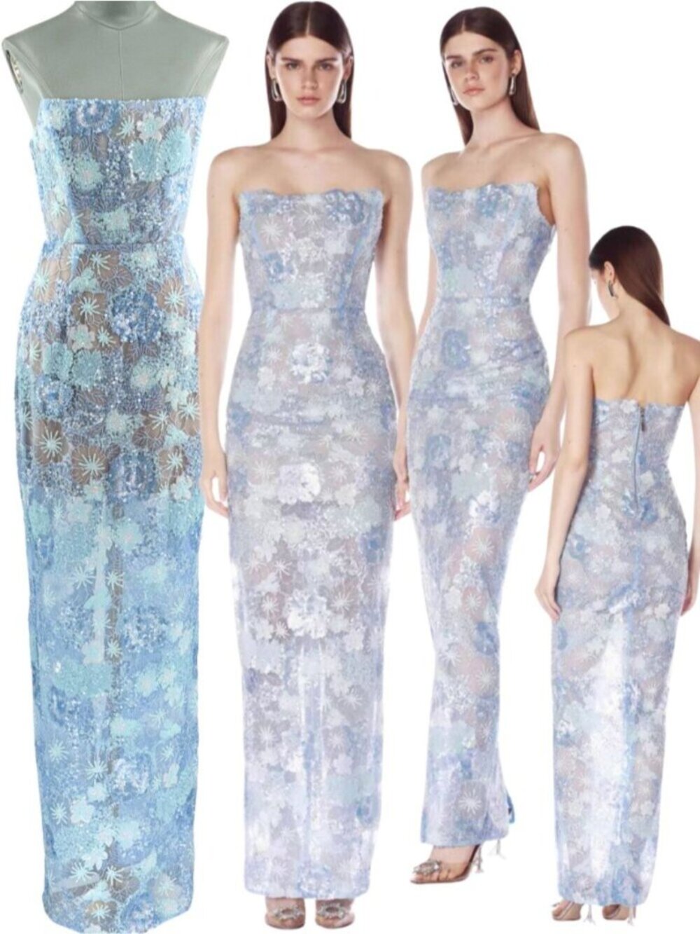 🆕 BRONX & BANCO 🧿 NWOT Farah Floral Sequin Maxi Dress, Ocean Blue - Sz XS US 2